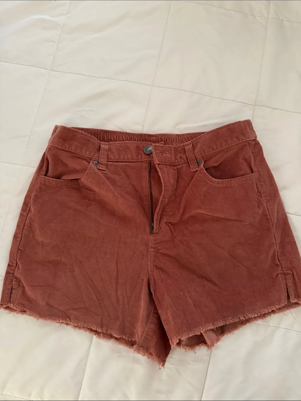 aerie Rust-Colored Cropped Corduroy Jean Shorts